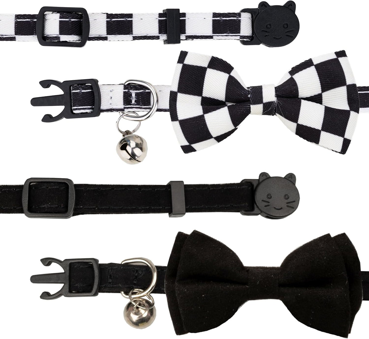 Collar for Cat Pet Breakaway with Bell Bowtie Detachable Bow - Plaid & Solid-Black - image 4