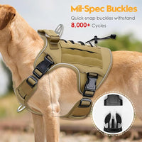 Heavy-Duty Tactical Dog Harness for Large Dogs, No Pull Adjustable Reflective Pet Vest with Molle System, K9 Military-Grade Control for Service Training, Outdoor & 10+ Breeds, Khaki, X-Large
