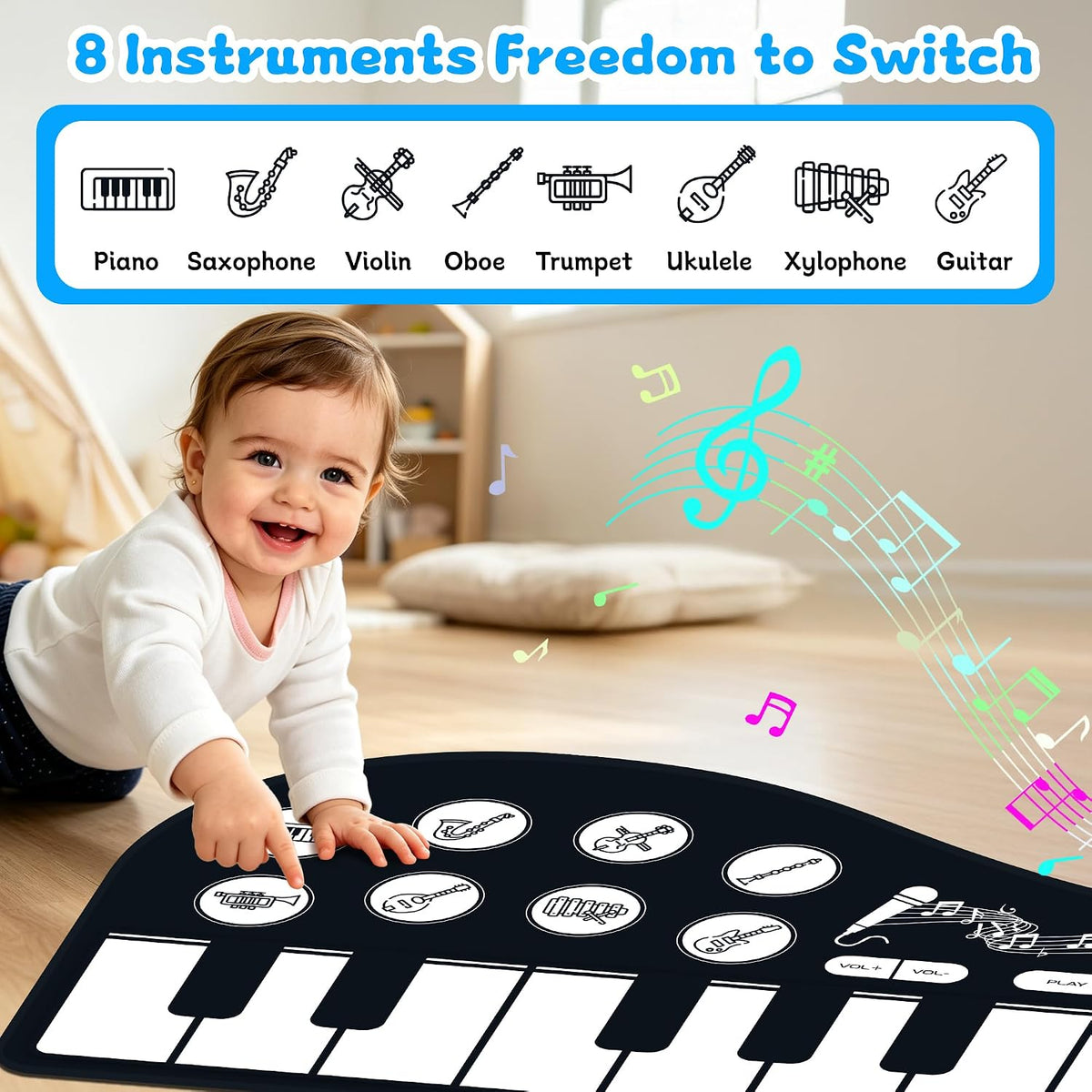 Floor Piano Mat, Musical Toys for 1-3 Year Old Boys & Girls Dance Play Mat – Fun for Kids & Family - 47.24*23.62 inches - image 3
