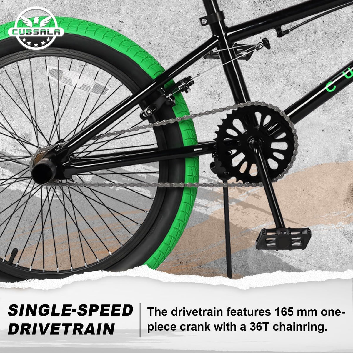 cubsala Crossea 18 20 Inch Kids Freestyle BMX Bike for 5-13 Years Old – Fun for Kids & Family - Black & Green / 20 Inch / With 4 Pegs&360° Rotator - image 3
