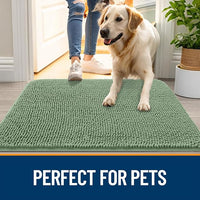 OLANLY Dog Door Mat for Muddy Paws 24x16, Absorbs Moisture and Dirt, Absorbent Non-Slip Washable Doormat, Quick Dry Chenille Mud Mat, Entry Indoor Entryway Carpet for Inside Floor, Olive Green