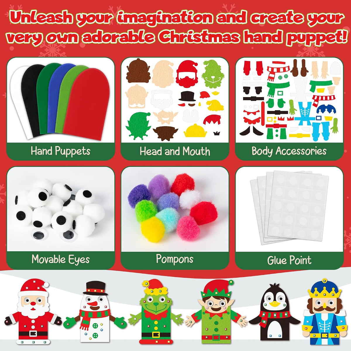 WATINC Hand Puppet Making Kit, Felt Sock Puppet Toys for Kids – Fun for Kids & Family - Christmas B - image 3