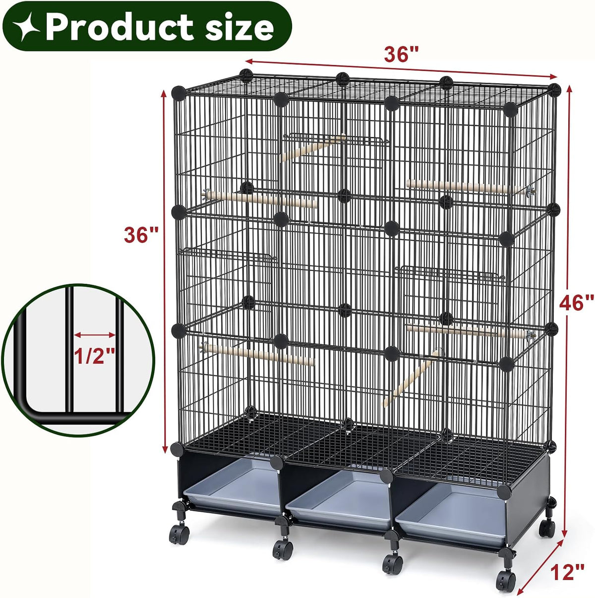 Upgraded Encrypted Metal 46-Inch Bird Cage for Parrot Parakeets – Essentials for Birds - 16.1"L x 12.6"W x 7.3"H - image 2