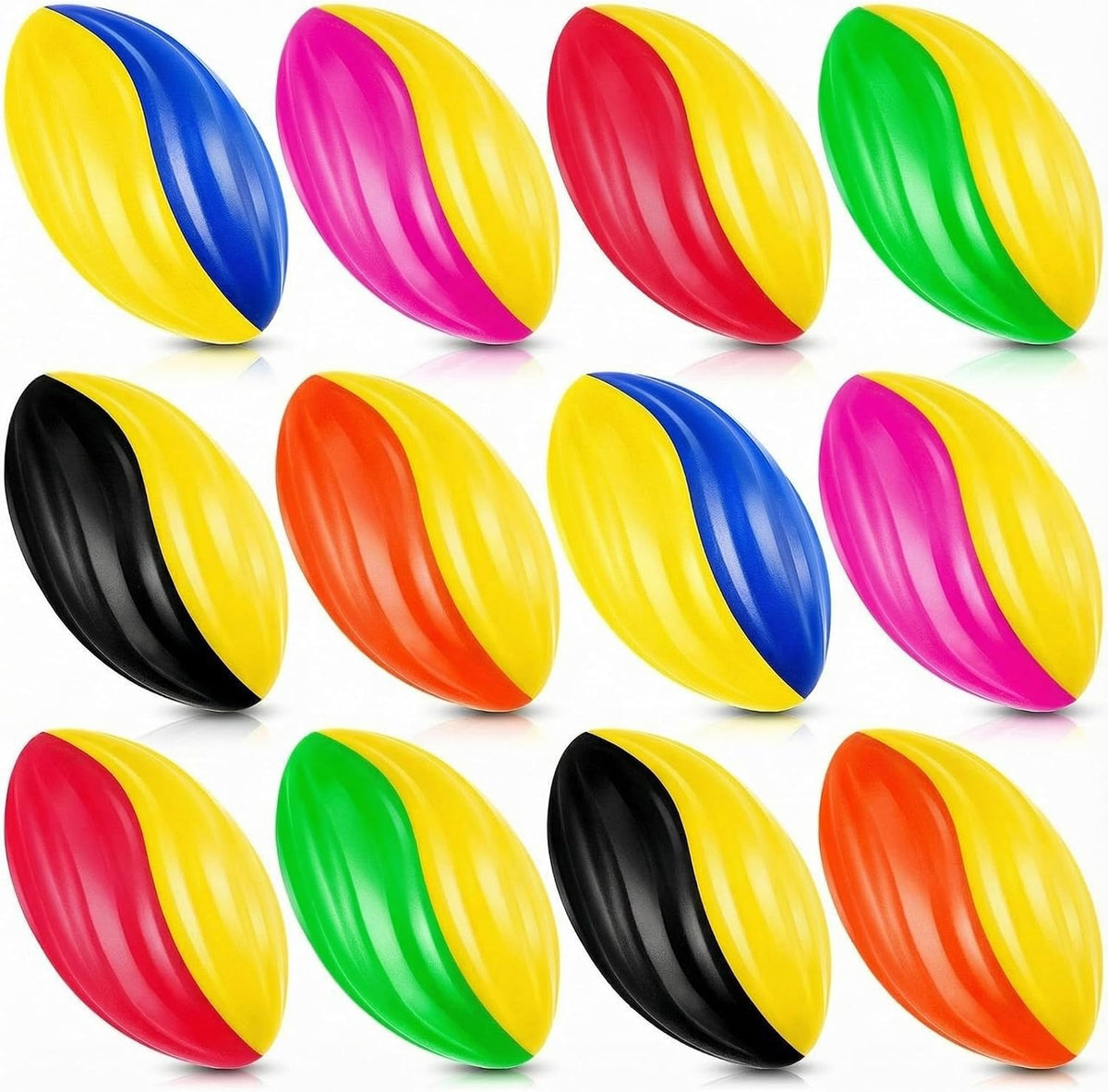 Jerify mini foam footballs for kids, 12 soft 5 inch spiral balls in 6 two-tone colors - view 2