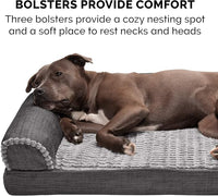 Furhaven Orthopedic Dog Bed for Large Dogs w/ Removable Bolsters & Washable Cover, For Dogs Up to 95 lbs - Luxe Faux Fur & Performance Linen Sofa - Charcoal, Jumbo/XL