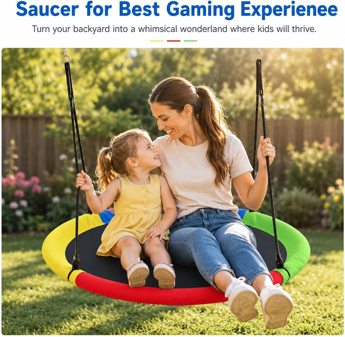 40 Inch Saucer Tree Swing for Kids Round Disc Circle Swingsets - 40inch | Rainbow - image 2