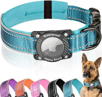 Upgraded AirTag Dog Collar, IP68 Waterproof Dog Collar with Apple Air Tag Holder, Reflective Adjustable Heavy Duty Dog Collars with Soft Padded for Small, Medium and Large Dogs,Blue, M