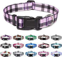 Mercano Adjustable Dog Collar - Special Design Patterns, Soft Nylon Comfortable Durable Pet Collar for Small Medium Large Dogs (M, Purple Plaid)