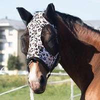Harrison Howard Super Comfort Stretchy Fly Mask Large Eye Space with UV Protection Soft on Skin with Breathability Leopard Print M Cob