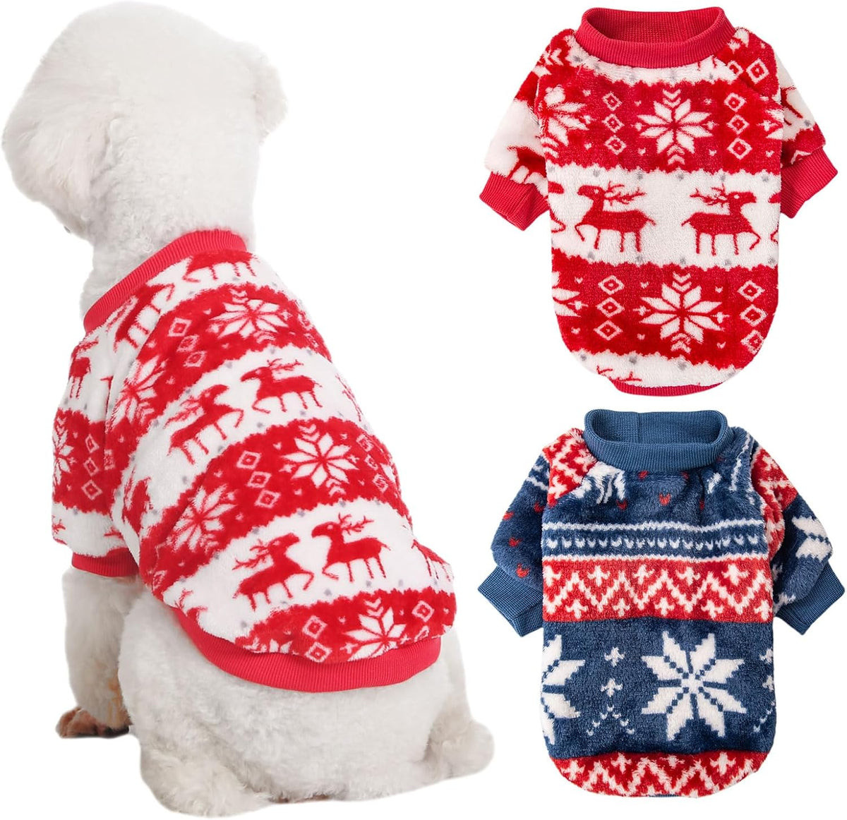 3 Pack Dog Sweaters, Dog Clothes for Small Dogs Girl Boy – Essentials for Dogs - X-Small / Xmas Red+Xmas Blue