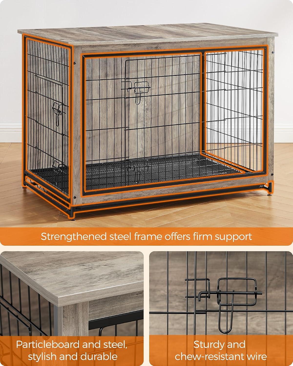 Feandrea 27.2" Dog Crate Furniture - Greige / 44.1"L x 29.5"W x 32.3"H - image 3