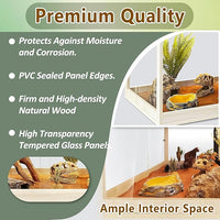 PROLEE Tempered Glass Bearded Dragon Tank,32 Gallon Reptile Tank with Meatl Mesh Roof and Front Sliding Door, Anti-Scratch Lizard Tank,Spacious Reptile Enclosure for Snakes,Lguanas, Chameleons (Oak)