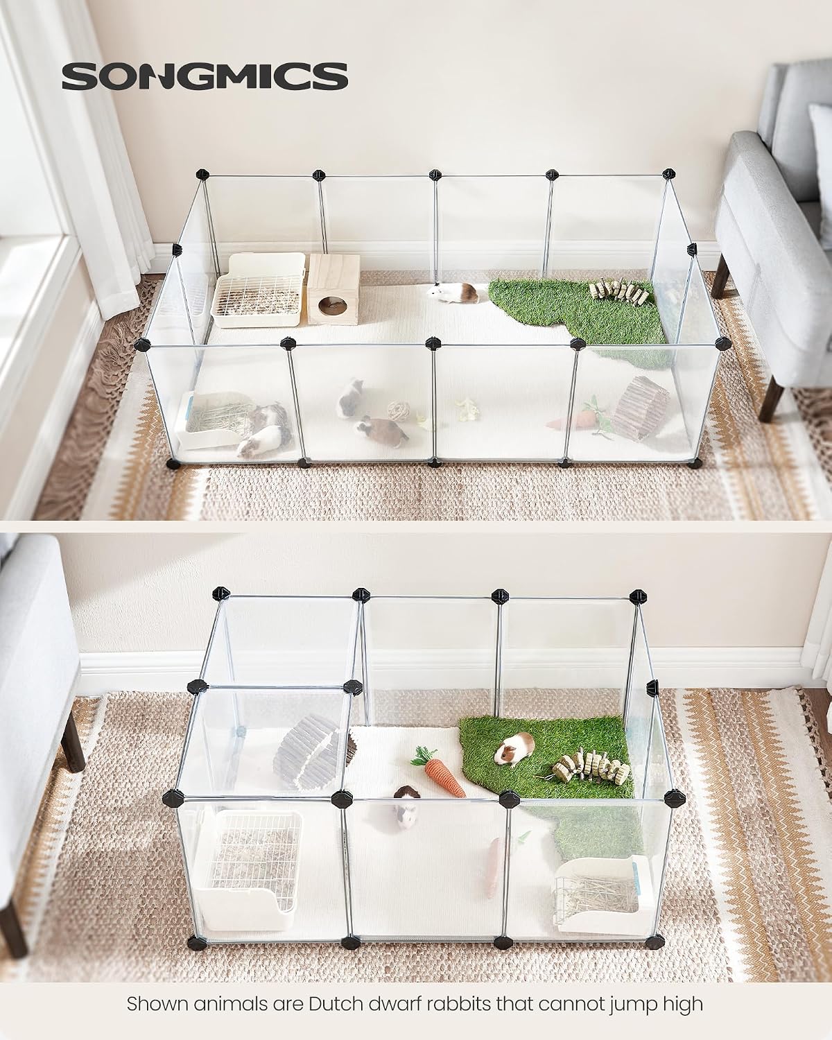 SONGMICS Pet Playpen with Floor, Small Animal Playpen – Essentials for Small Pets - White / 20 Panels - 56.3"L x 28.7"W x 18.1"H - image 2