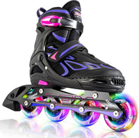 2PM SPORTS Adjustable Inline Skates for Kids, Youth and Adults - Violet & Magenta / X-Large - Adult (9.5-12Women/8-10.5Men)