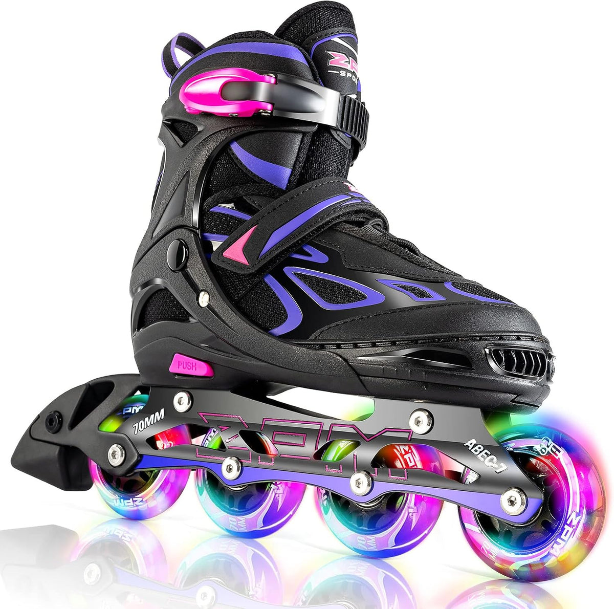 2PM SPORTS Adjustable Inline Skates for Kids, Youth and Adults - Violet & Magenta / X-Large - Adult (9.5-12Women/8-10.5Men)