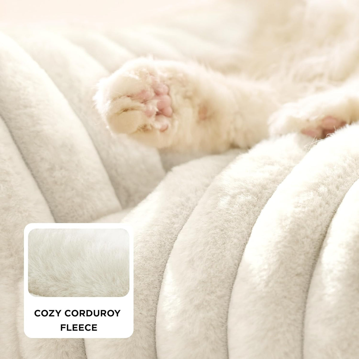 Bedsure ComfyFleece Shown on TV Fluffy Cute Cat Couch for Pets - 24x18x10" (Pack of 2) / Cream - image 4