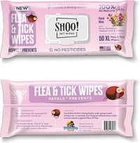 Shoo! Flea & Tick Wipes for Dogs | Convenient, Easy On-The-Go Protection | Plant Based, Natural Oils, Chemical Free | Repels & Prevents | 50 XL Wipes | (Floral Bliss)