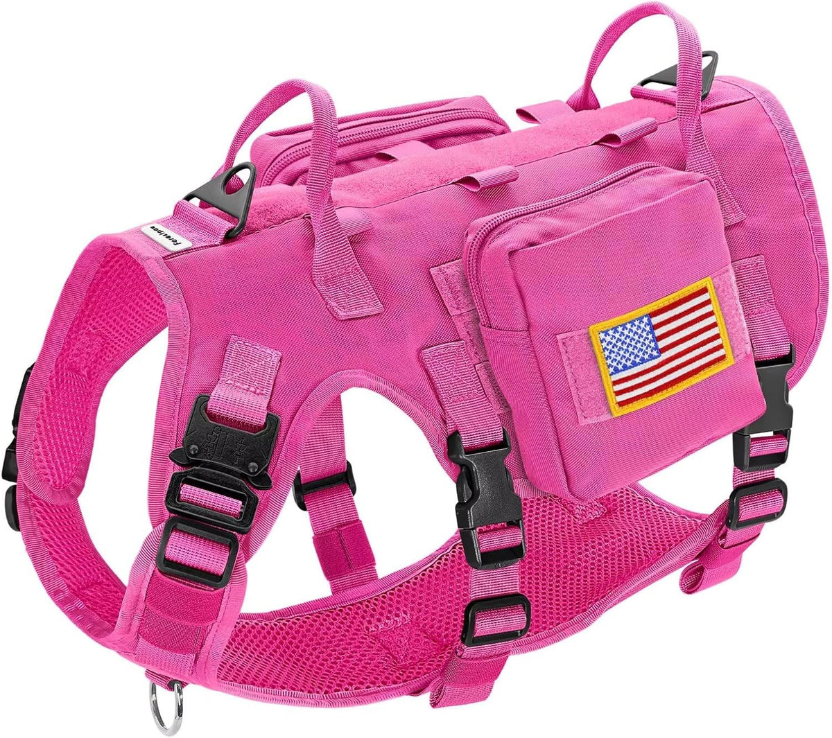 Forestpaw Tactical Dog Harness for Medium Dogs, Service Dog Vest - M:Chest 22-35",Fit 30-80lbs / Hot Pink