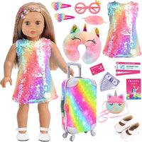 K.T. Fancy 23 PCS 18 Inch Girl Doll Accessories Suitcase Luggage - Yellow Sequined Suitcase