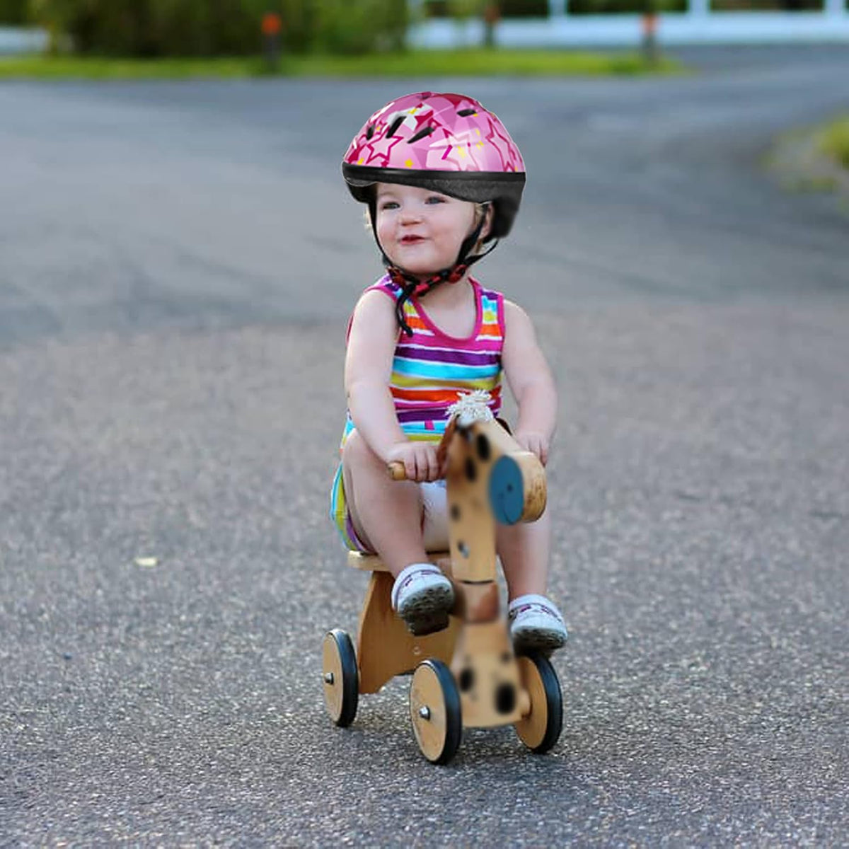 Lamsion Adjustable Kids Bike Helmet with Knee Elbow Wrist Pads - Pink - image 4