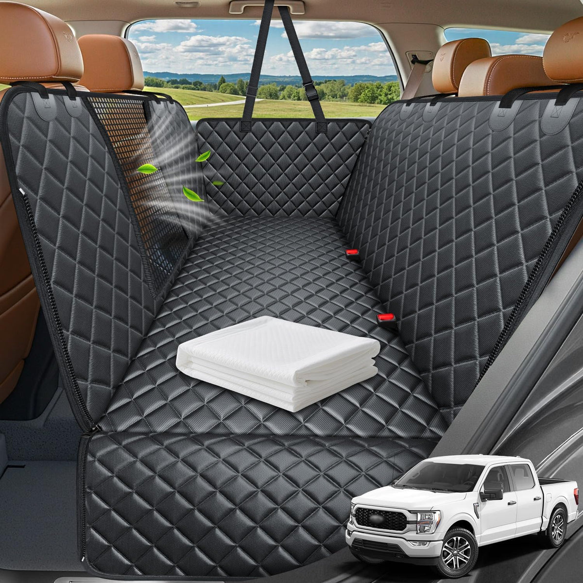 URPOWER Dog Car Seat Cover for Back Seat - Jet Black / XL - 60" Length