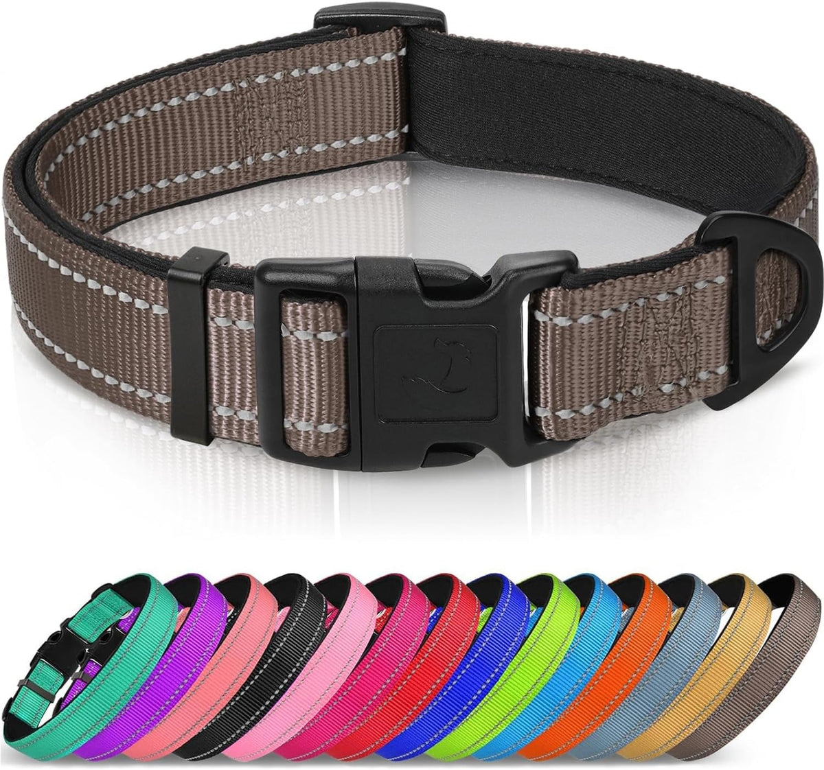 Joytale Reflective Dog Collar, Adjustable Neoprene Padded - Small (Pack of 1) / Brown
