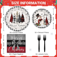 GOLDGAO Christmas paper plates and napkins with buffalo plaid border and snowman print - view 14