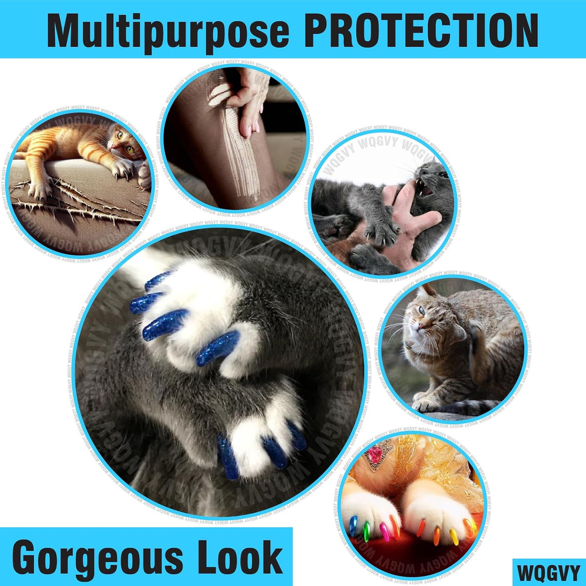 15 Colors, Cat Claw Covers Tips with Adhesives and Applicators - M - image 3