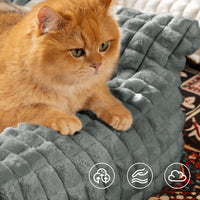 Cat Couch Bed with Fluffy Faux Rabbit Fur for Indoor Cats - Grey / Medium: 30"L x 20"W x 10"Th - image 3