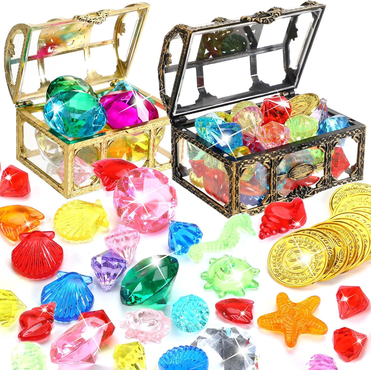 MARFOREVER 150 colorful acrylic pirate treasure gems with gunny bag