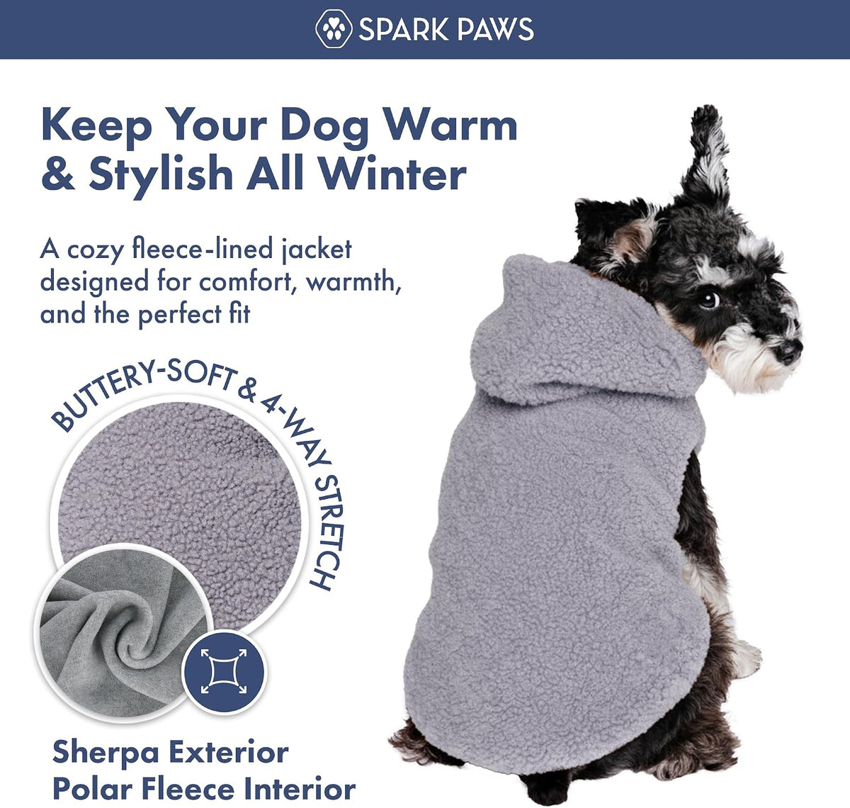 Spark Paws Fleece Dog Hoodie - Grey / Medium - image 3
