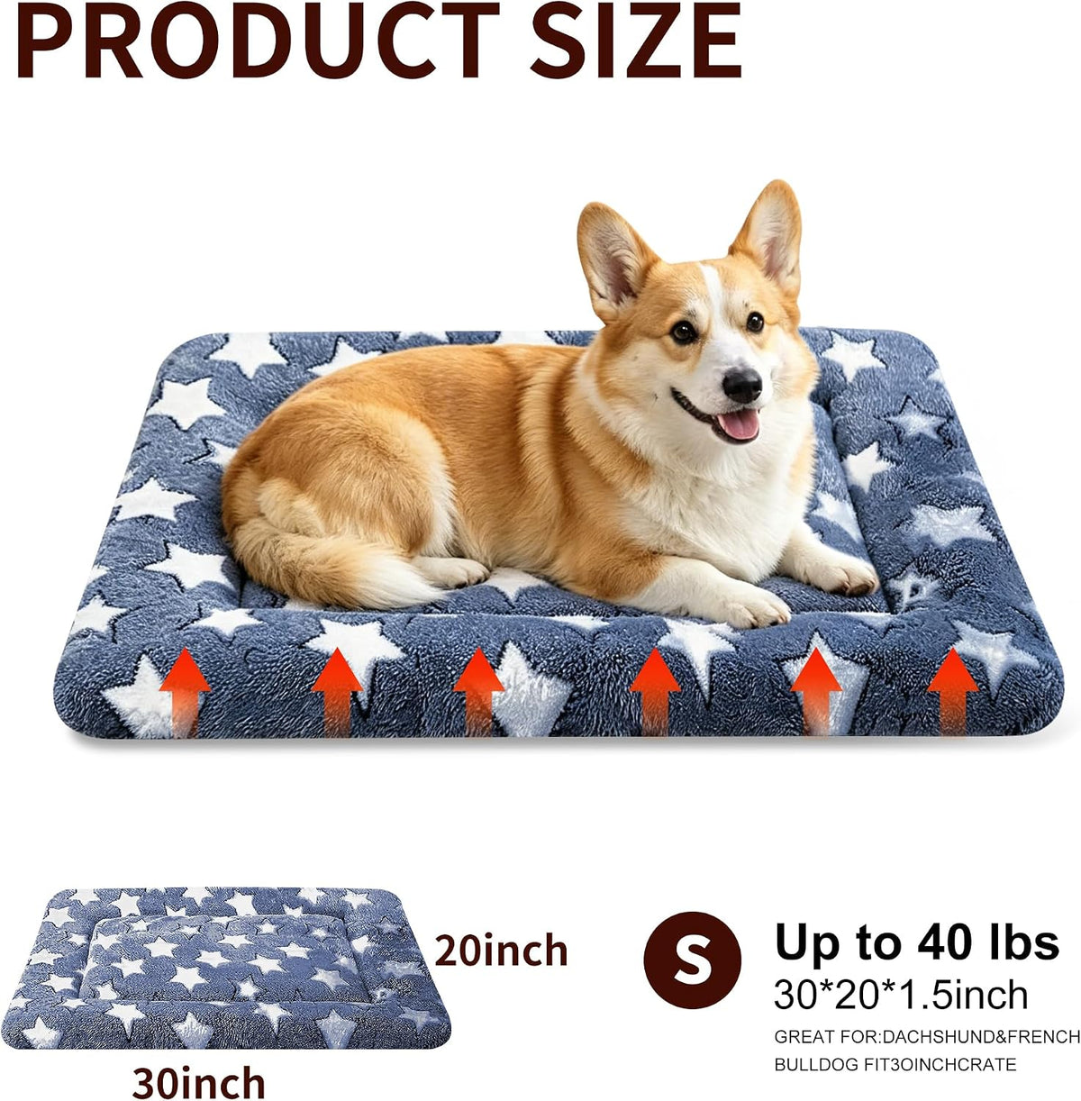 Dog Bed Mat, Reversible Crate Pad - 30"L*20"W*1.5"Th / Dark Blue Stars-1pc - image 4