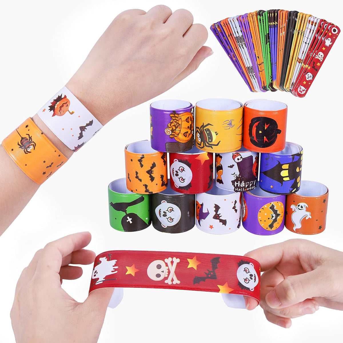 Max Fun 48pcs Halloween Slap Bracelets Party Favors Toys for Kids - Halloween - image 4