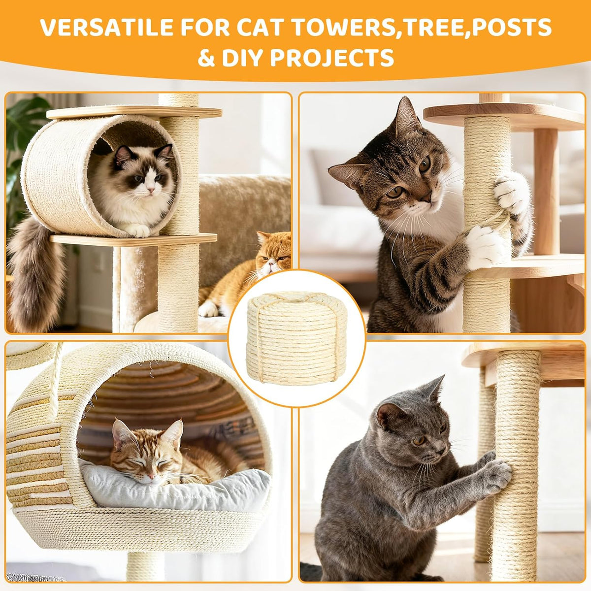White Sisal Rope for Cat Tree and Scratching Post 5mm 1/5 Inch - White Φ5mm/0.2inch / 100FT - image 3