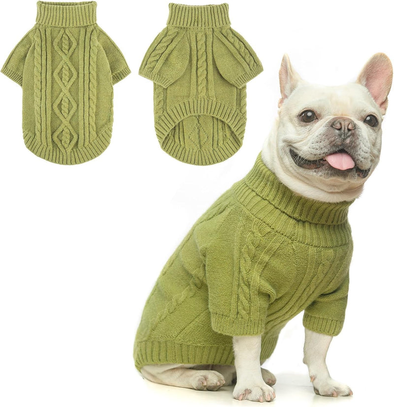 Dog Sweaters for Medium Dogs, Knit Clothes with Harness Hole – Essentials for Dogs - Green Cable / M (Back: 16", Chest: 21", Neck: 13")