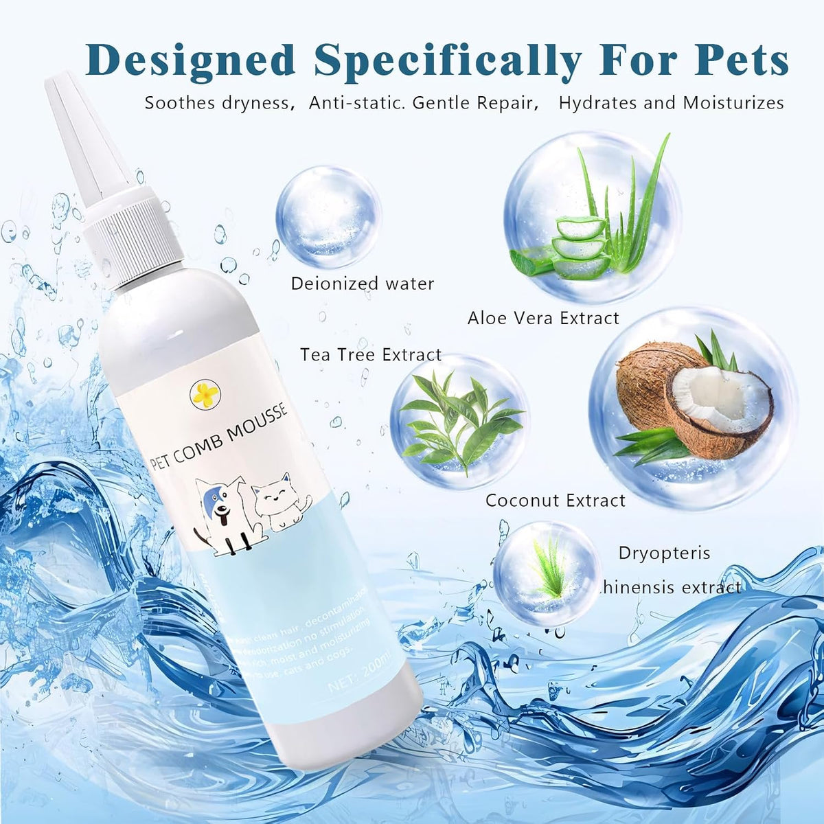 Pet Steam Brush for Dog & Cat Includes Waterless 2*Shampoo – Essentials for Cats - 7.8″-200ML - image 2