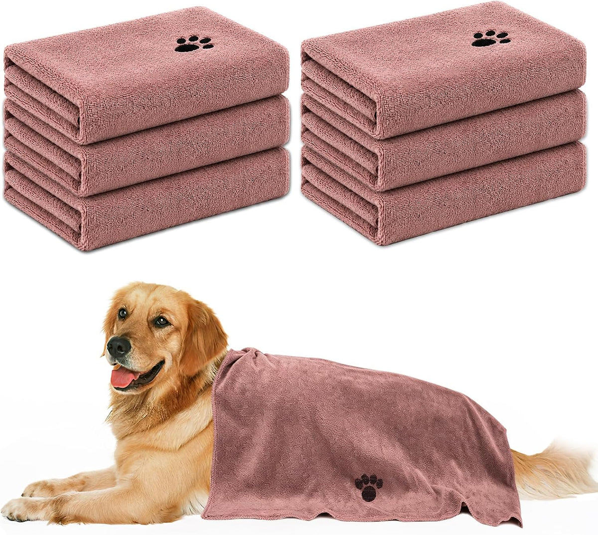 2 Pack Microfiber Dog Towels for Drying Dogs - Brown / 6-Pack