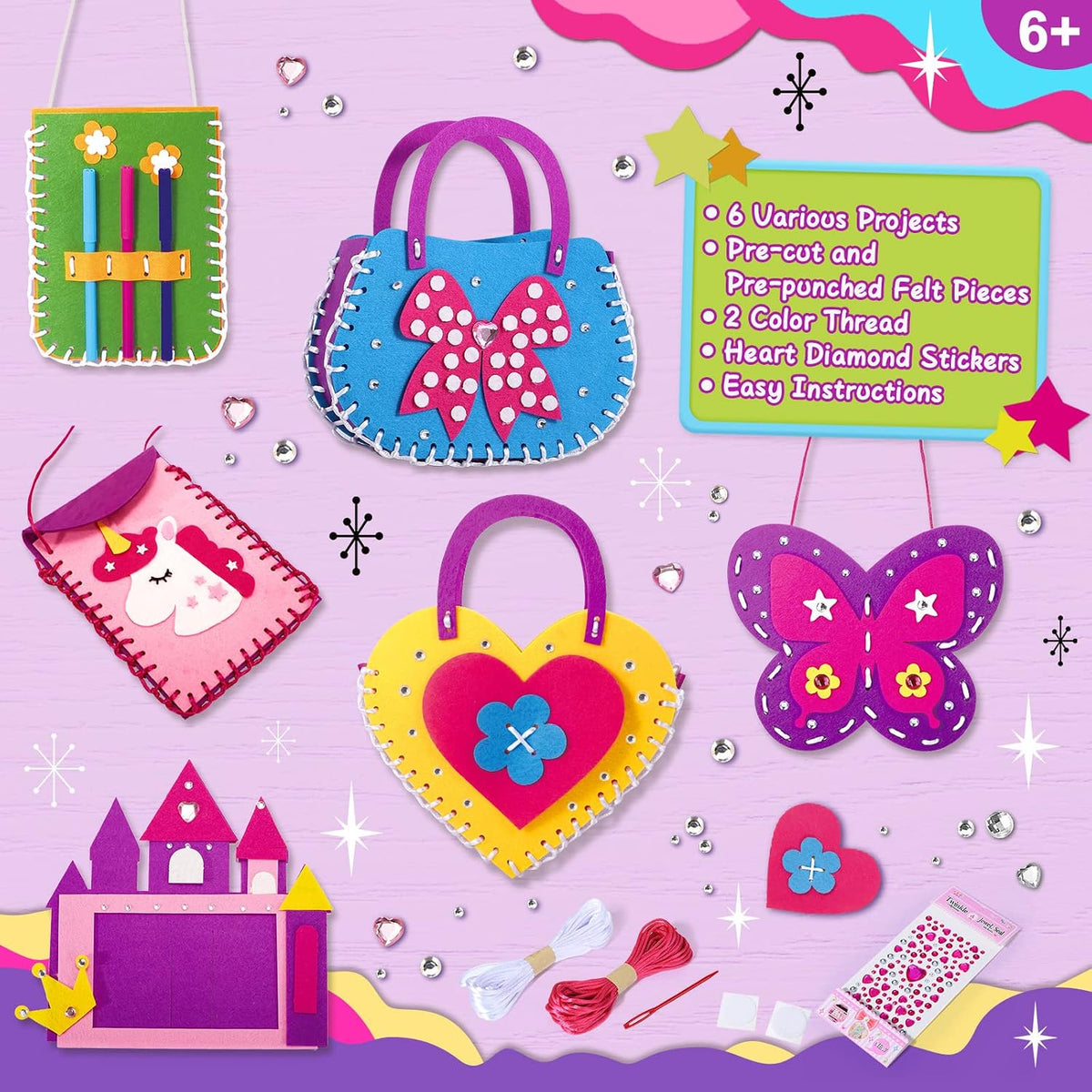 Toylink first sewing kit for kids with felt unicorn purse, bags, photo frame and pen holder projects - view 2
