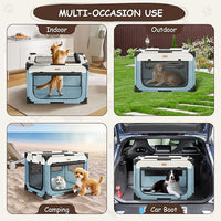 Dog Crate - Soft Pet Kennel for Dogs/Cats, 3-Door Breathable Travel Cage with Mesh Window, Portable Dog Kennel for Indoor & Outdoor, Blue-L
