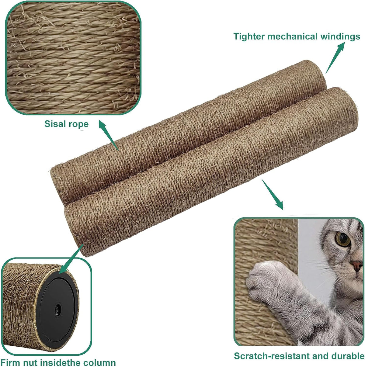 Cat Scratching Post Replacement Pole - M8*2poles / 40 cm / 15.71 in Brown - image 3