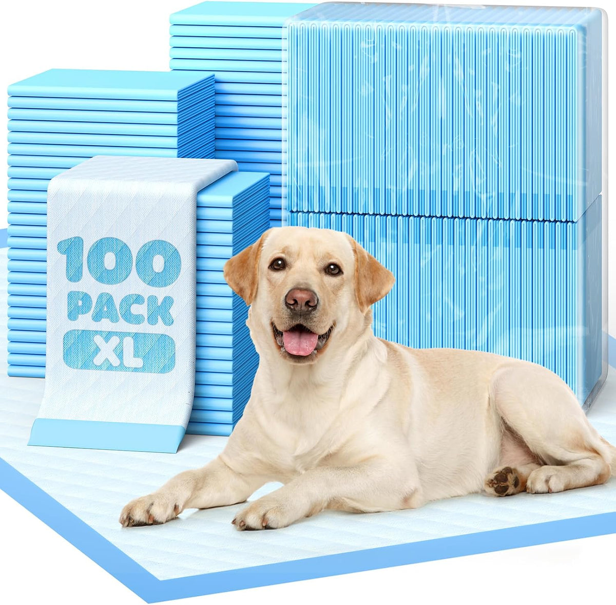 Powools Puppy Pads, Super Absorbent, Spill-Proof - 34" × 28" - 100 Packs