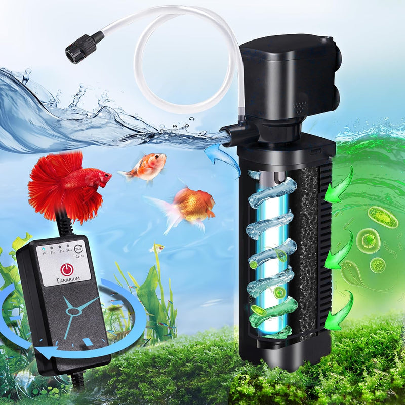 TARARIUM U-V Aquarium Filter for Fish Turtle Tank - Medium fit 20-75Gal