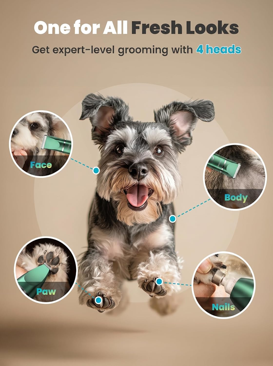 oneisall 4 in 1 Dog Grooming Kit with LCD Display – Essentials for Dogs - Green - image 2