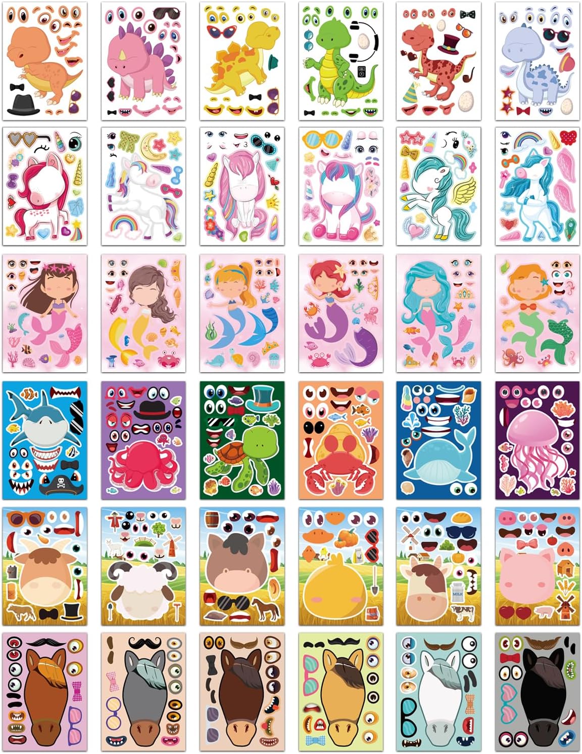 30 Unicorn Make-a-Face Sticker Sheets for Kids – Fun for Kids & Family - 6 Themes - image 3