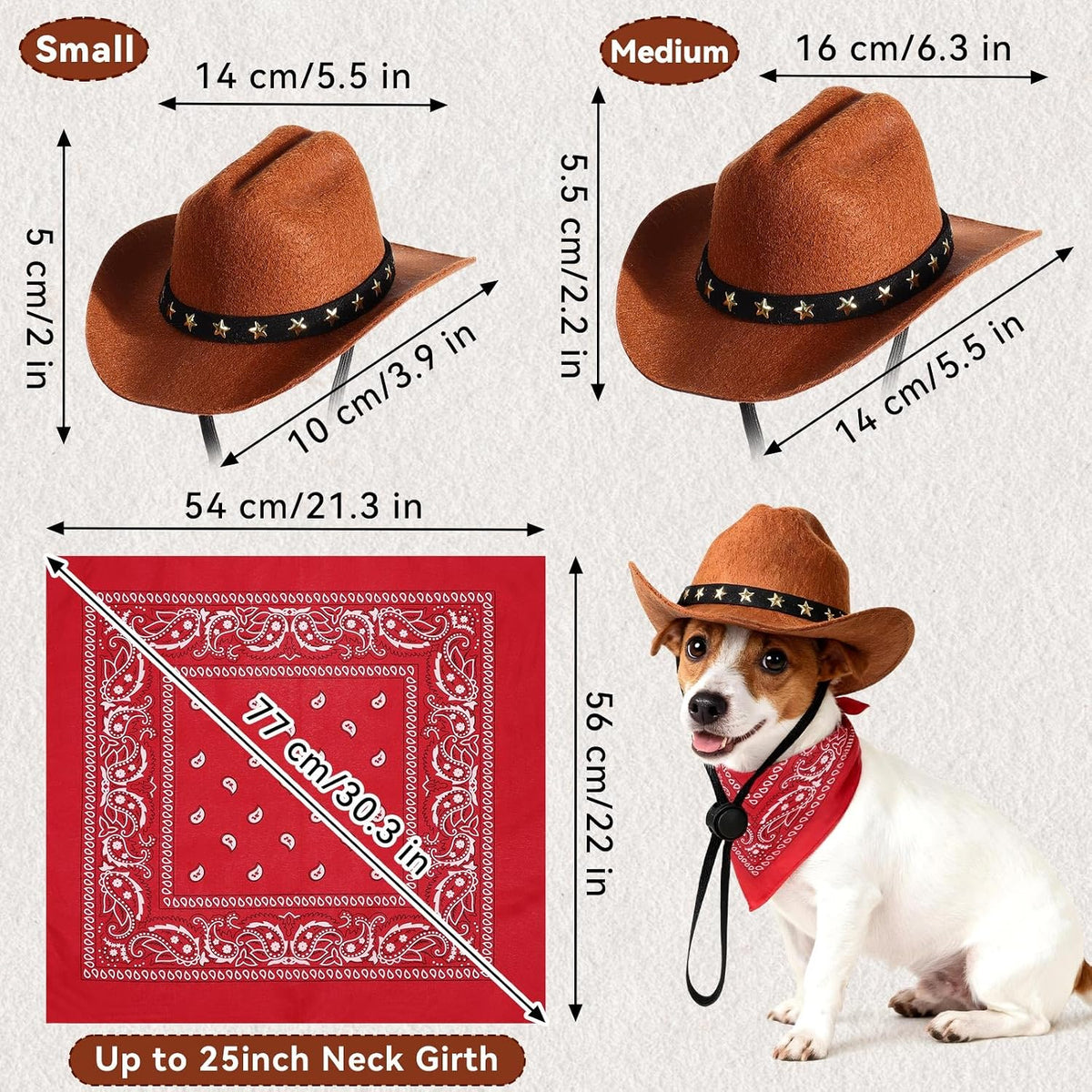 EMUTOL brown dog cowboy hat with red bandana costume set - view 2