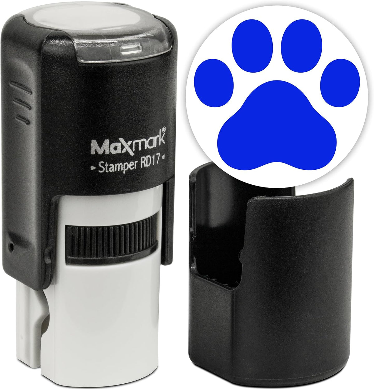 MaxMark round self-inking paw emoji stamp with blue ink - view 4