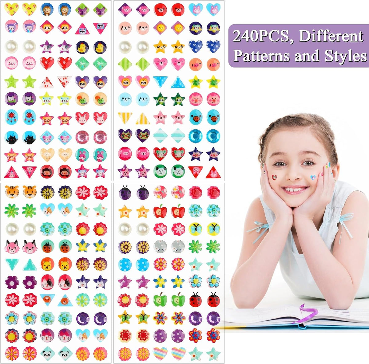 AUGSUN 240 Pcs Halloween Stick on Earrings for Little Girls – Fun for Kids & Family - Style B - image 3