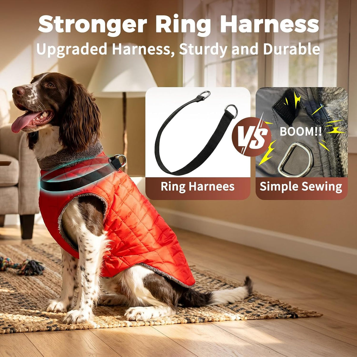 Fleece Dog Jacket for Small Dogs, Puppy Coat with Harness - Red / XXX-Large - image 3