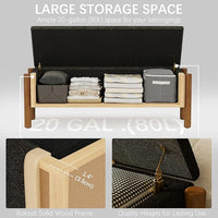 Modern Storage Benches with Walnut Wood Legs, 47'' Ottoman Bench with 20 Gallons Storage Space for Bedroom End of Bed, Fabric Upholstered Entryway Bench with Seating for Livingroom, Gray