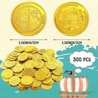 Chivao plastic gold coins, 300 shiny embossed pirate treasure coins - view 6